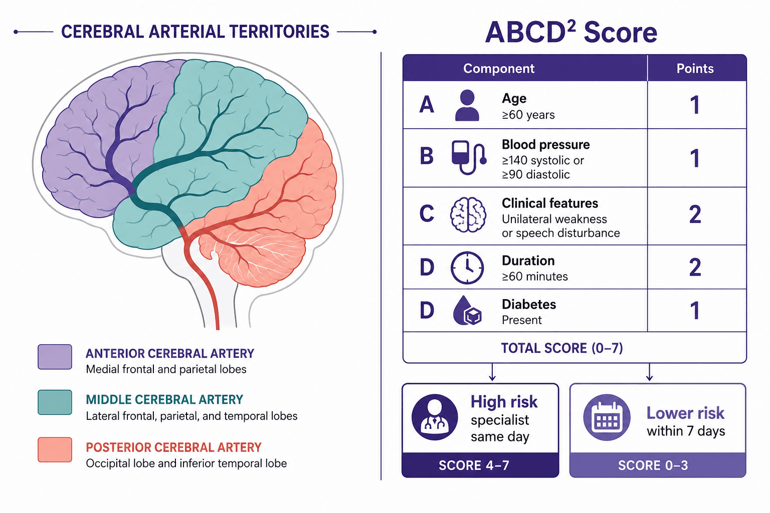 Cerebral arterial territories and ABCD² score for TIA risk stratification